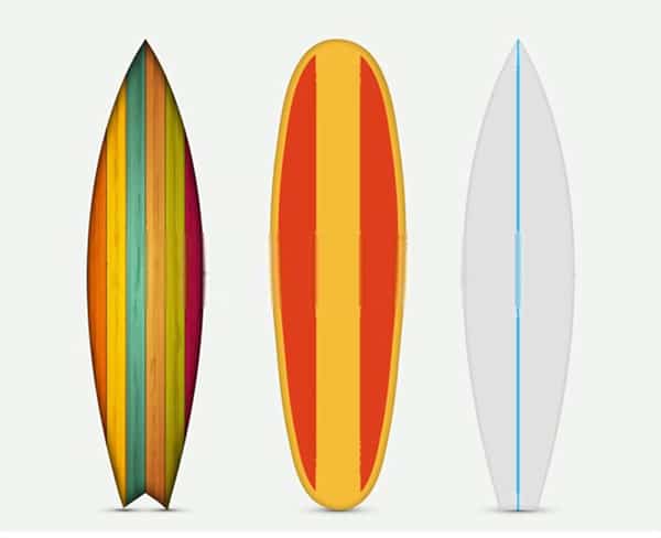 the three surfboards can have similar dimensions but different volumes